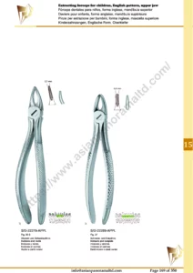 Extracting forceps, English pattern, upper jaw, incisors and bicuspids, incisors and cuspids, Molar, deep-gripping, Roots, Molars with carious or broken caps, Root Frements, very fine beak