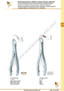 Extracting forceps, English pattern, upper jaw, incisors and bicuspids, incisors and cuspids, Molar, teeth and Roots,