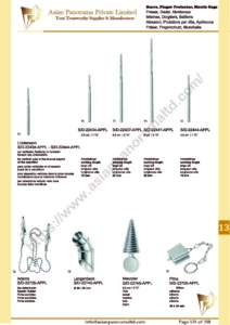 Bone instruments, Burrs, Finger Protector, Mouth Gags, Lindemann, Adams, Langenbeck, Maunder, Pitha