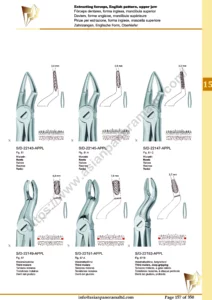 Extracting forceps, English pattern, upper jaw, incisors and bicuspids, incisors and cuspids, Molar, deep-gripping, Roots, very fine