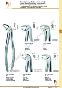 Extracting forceps, English pattern, upper jaw, incisors and bicuspids, incisors and cuspids, Molar, deep-gripping, Roots, very fine