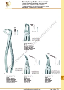 Extracting forceps, English pattern, upper jaw, incisors and bicuspids, incisors and cuspids, Molar, deep-gripping, Roots, very fine