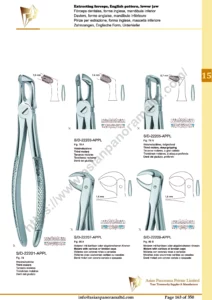 Extracting forceps, English pattern, upper jaw, incisors and bicuspids, incisors and cuspids, Molar, deep-gripping, Roots, Molars with carious or broken caps