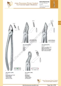 Extracting forceps, English pattern, upper jaw, incisors and bicuspids, incisors and cuspids, Molar, deep-gripping, Roots, Molars with carious or broken caps, Root Frements, very fine beak