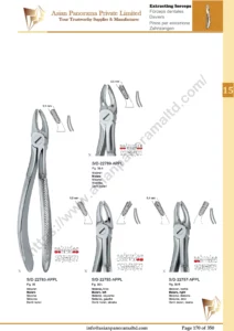 Extracting forceps, English pattern, upper jaw, incisors and bicuspids, incisors and cuspids, Molar, deep-gripping, Roots, Molars with carious or broken caps, Root Frements, very fine beak