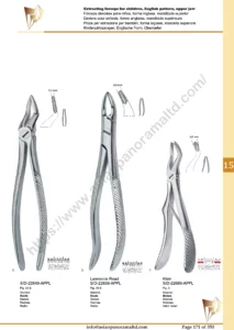 Extracting forceps, English pattern, upper jaw, incisors and bicuspids, incisors and cuspids, Molar, deep-gripping, Roots, Molars with carious or broken caps, Root Frements, very fine beak