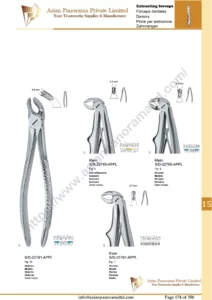 Extracting forceps, English pattern, upper jaw, incisors and bicuspids, incisors and cuspids, Molar, Roots,