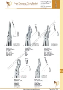 Extracting forceps, English pattern, upper jaw, incisors and bicuspids, incisors and cuspids, Molar, Martin Ergo