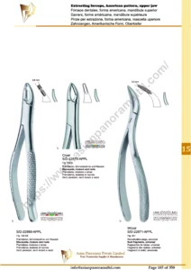 Extracting forceps, English pattern, upper jaw, incisors and bicuspids, incisors and cuspids, Molar, Cryer Root fragments