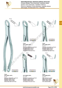 Extracting forceps, English pattern, upper jaw, incisors and bicuspids, incisors and cuspids, Molar, Cryer, Teeth and roots, universal