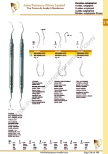 Scalers, periodontology, Periodontal chisels, Curettes, subgingival , hollow handle, 8 mm , Langer, Universal curette, Mandible, lateral teeth, mesial / distal , Maxilla, lateral teeth, mesial / distal , Maxilla and mandible, incisors, universal , Langer